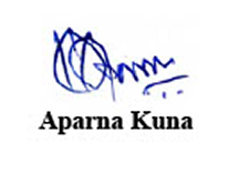 A blue scribble-like logo above the text 'Aparna Kuna' on a white background.