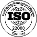 A circular black-and-white certification seal reading ISO 22000 with the text 'Certified to ISO 22000:2005' and 'Bureau Veritas' at the top, shown on a plain white background.
