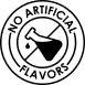 A circular black stamp or seal design with the words 'NO ARTIFICIAL FLAVOUR' and a small illustration of a spoon and whisk, on a white background.