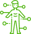 Green icon of a person with multiple limbs on a white background