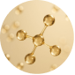 A circular close-up of a glossy amber-brown liquid or gel texture with soft golden highlights and blurred organic shapes.